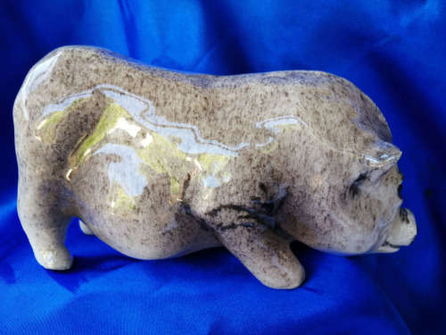Vintage Grey Pig with glass eyes