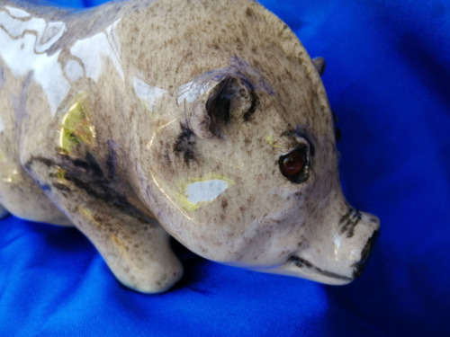 Vintage Grey Pig with glass eyes
