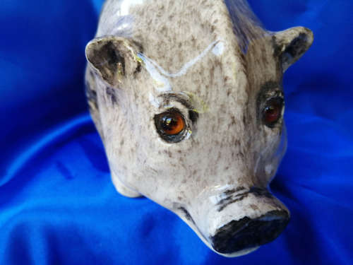 Vintage Grey Pig with glass eyes