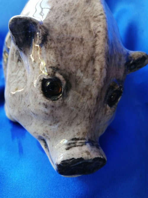 Vintage Grey Pig with glass eyes