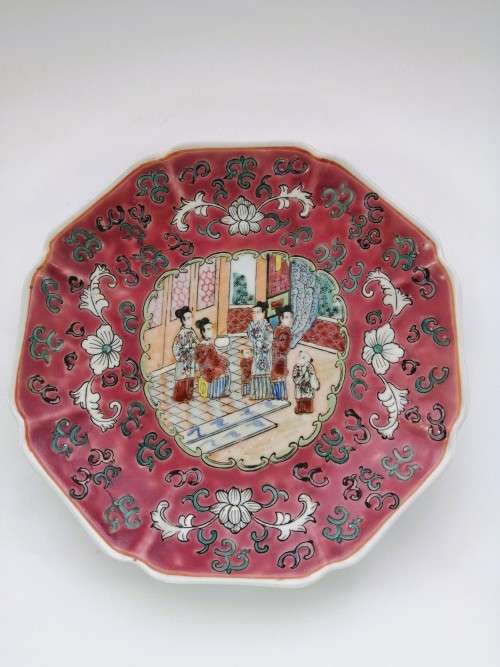 Pink famille rose Chinese plate