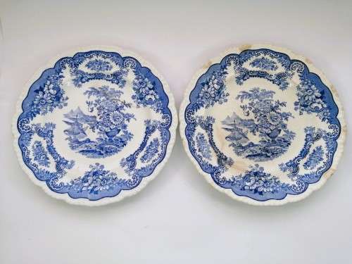 Antique John Maddock and Sons Royal Vitreous Bombay Blue Rimed Plates