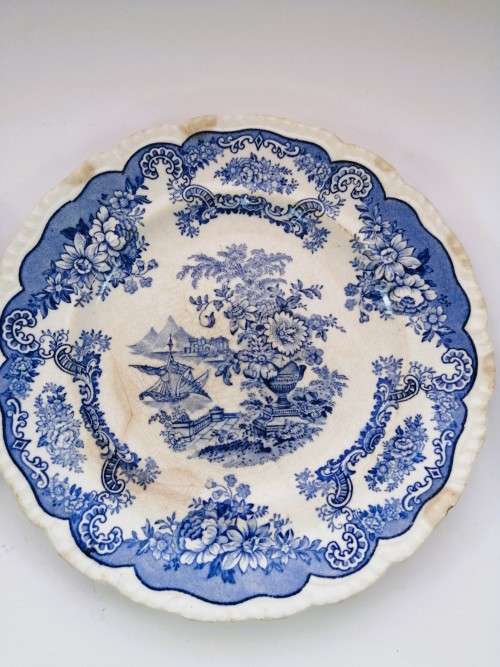 Antique John Maddock and Sons Royal Vitreous Bombay Blue Rimed Plates