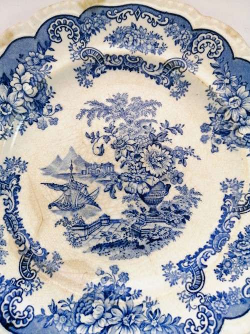Antique John Maddock and Sons Royal Vitreous Bombay Blue Rimed Plates