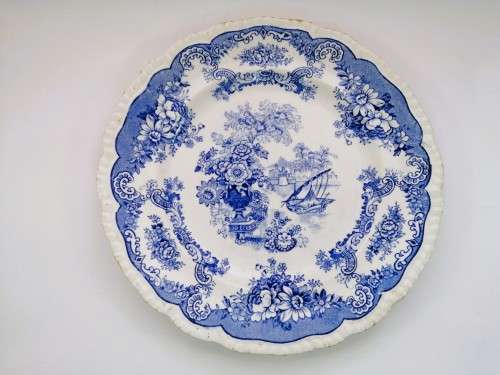 Antique John Maddock and Sons Royal Vitreous Bombay Blue Rimed Large Plate