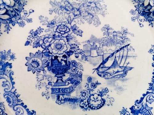 Antique John Maddock and Sons Royal Vitreous Bombay Blue Rimed Large Plate