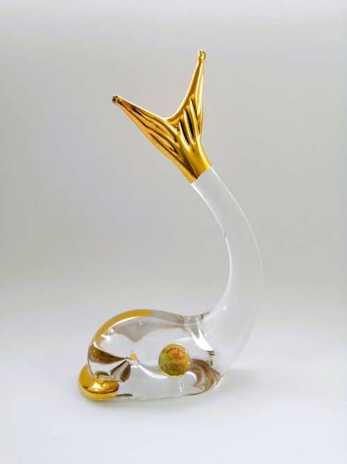 STUNNING VINTAGE MURANO ART GLASS WHALE FIGURINE WITH GOLD TRIM OVERLAYS