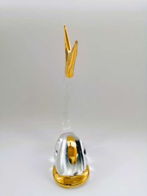 STUNNING VINTAGE MURANO ART GLASS WHALE FIGURINE WITH GOLD TRIM OVERLAYS