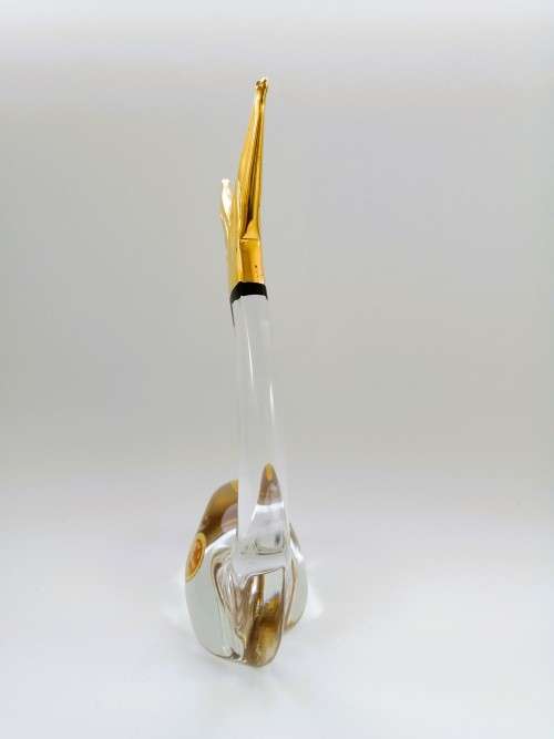 STUNNING VINTAGE MURANO ART GLASS WHALE FIGURINE WITH GOLD TRIM OVERLAYS