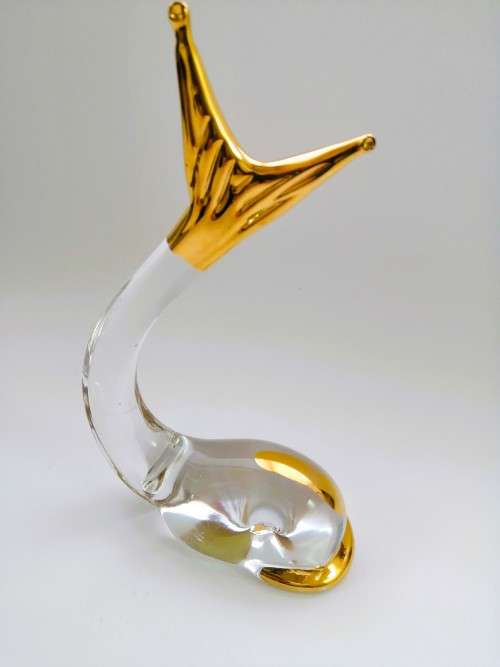 STUNNING VINTAGE MURANO ART GLASS WHALE FIGURINE WITH GOLD TRIM OVERLAYS