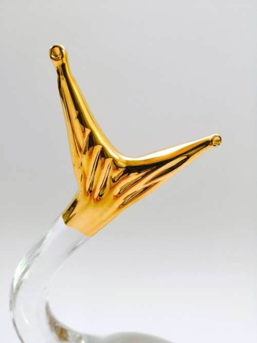 STUNNING VINTAGE MURANO ART GLASS WHALE FIGURINE WITH GOLD TRIM OVERLAYS