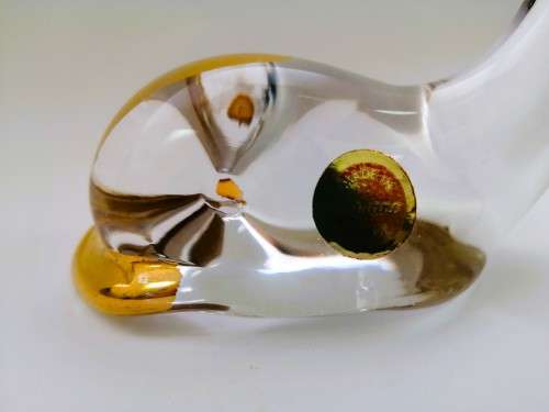 STUNNING VINTAGE MURANO ART GLASS WHALE FIGURINE WITH GOLD TRIM OVERLAYS