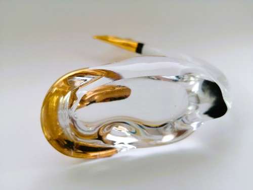 STUNNING VINTAGE MURANO ART GLASS WHALE FIGURINE WITH GOLD TRIM OVERLAYS