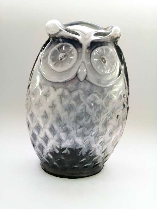 Large Tall Pressed Glass Smokey Grey Owl
