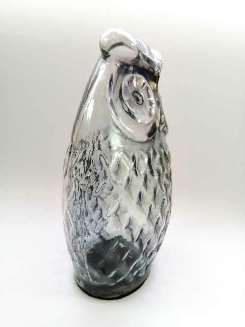 Large Tall Pressed Glass Smokey Grey Owl
