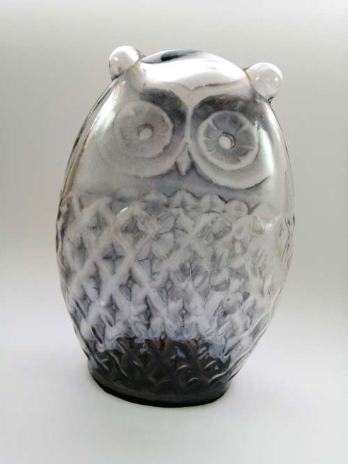Large Tall Pressed Glass Smokey Grey Owl