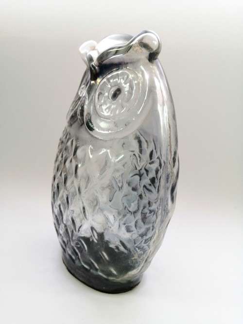 Large Tall Pressed Glass Smokey Grey Owl