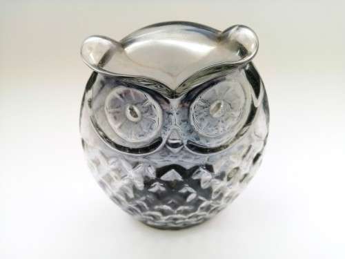 Large Tall Pressed Glass Smokey Grey Owl