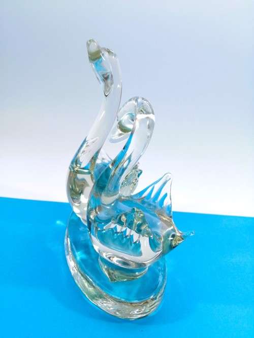 Hand Crafted Clear Glass Swan Paperweight