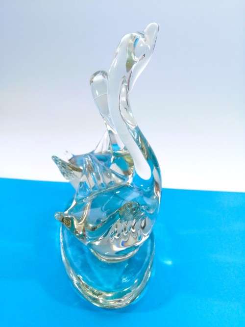 Hand Crafted Clear Glass Swan Paperweight