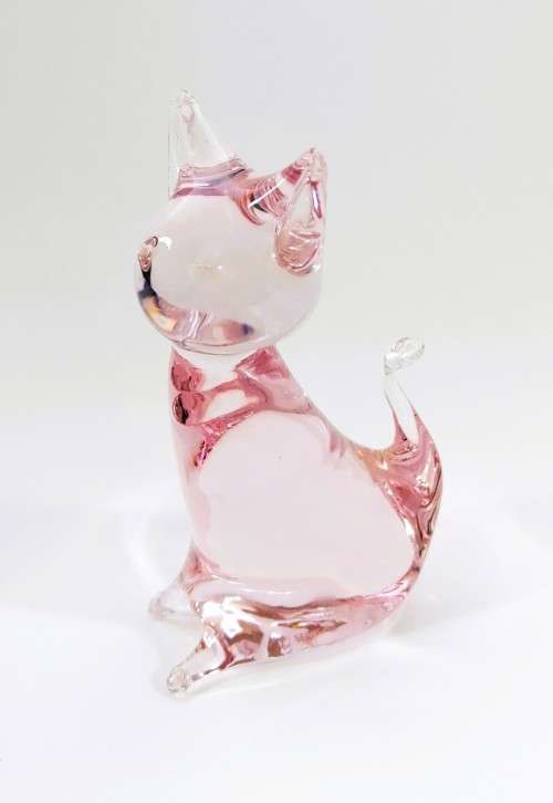 Hand Crafted Pink Glass Cat