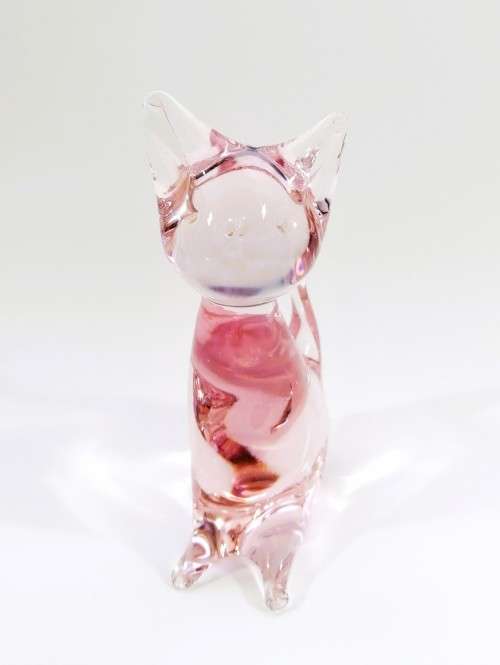 Hand Crafted Pink Glass Cat