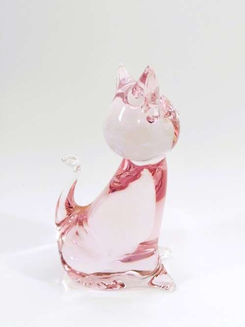Hand Crafted Pink Glass Cat