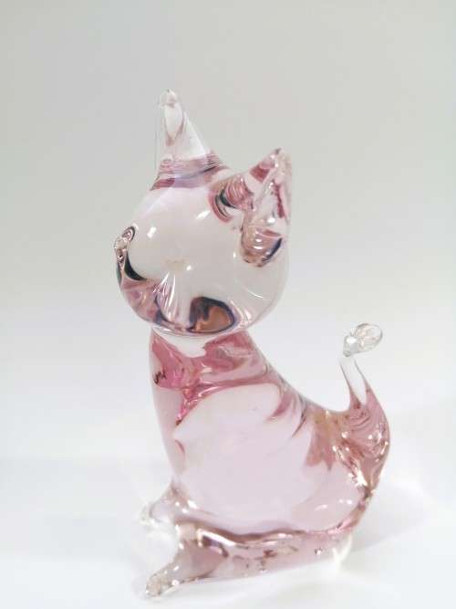 Hand Crafted Pink Glass Cat