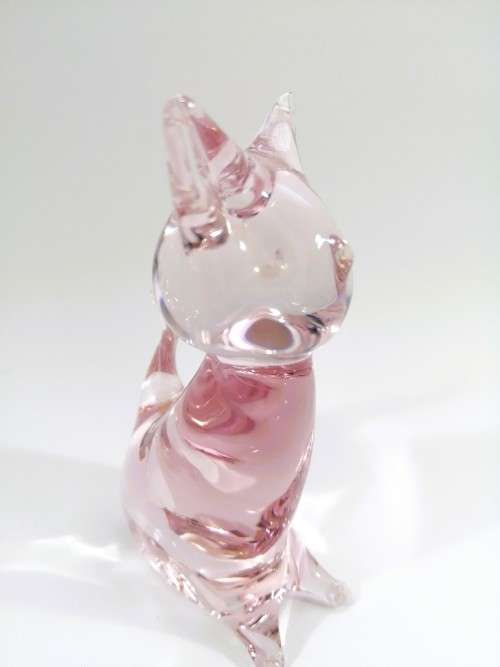 Hand Crafted Pink Glass Cat
