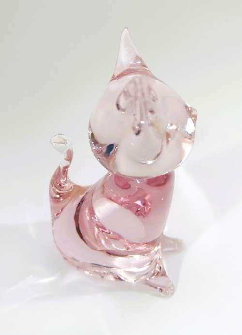 Hand Crafted Pink Glass Cat