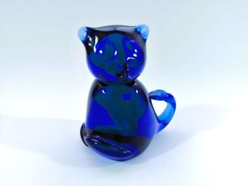 Hand Crafted Murano Cobalt Blue Glass Cat