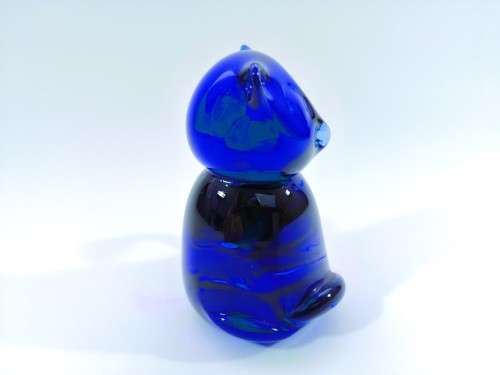 Hand Crafted Murano Cobalt Blue Glass Cat