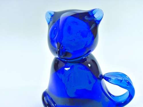 Hand Crafted Murano Cobalt Blue Glass Cat