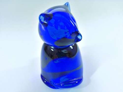 Hand Crafted Murano Cobalt Blue Glass Cat