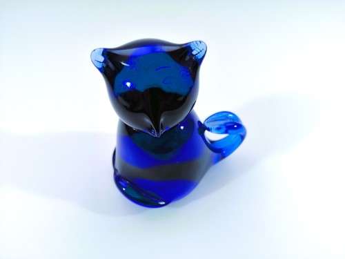 Hand Crafted Murano Cobalt Blue Glass Cat