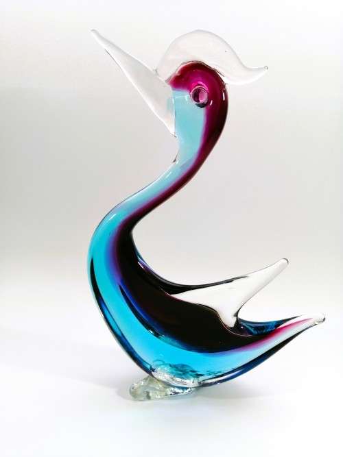 Murano Art Glass Stunning Large Purple Blue Duck Goose Bird
