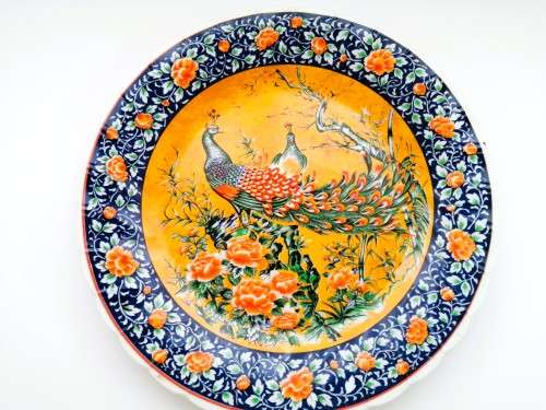 Vintage Japan  Imari Ware  Porcelain Plate - Floral with peacocks #