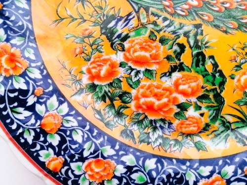 Vintage Japan  Imari Ware  Porcelain Plate - Floral with peacocks #