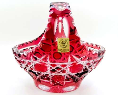 AWESOME CAESAR CRYSTAL BOHEMIAE MADE IN CZECH REPUBLIC HAND CUT RUBY RED LEAD CRYSTAL BASKET