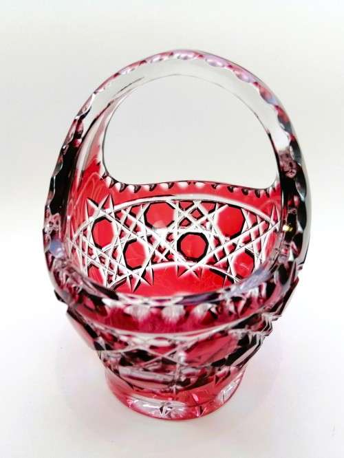 AWESOME CAESAR CRYSTAL BOHEMIAE MADE IN CZECH REPUBLIC HAND CUT RUBY RED LEAD CRYSTAL BASKET