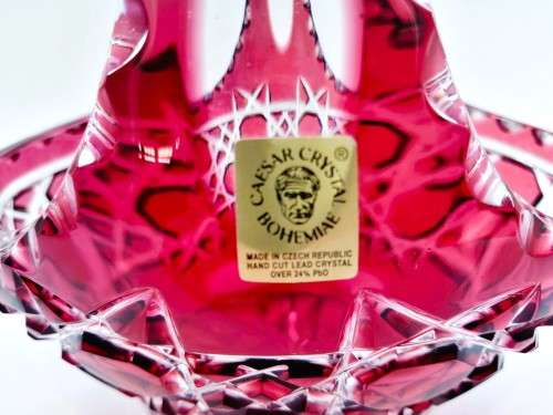 AWESOME CAESAR CRYSTAL BOHEMIAE MADE IN CZECH REPUBLIC HAND CUT RUBY RED LEAD CRYSTAL BASKET