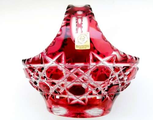 AWESOME CAESAR CRYSTAL BOHEMIAE MADE IN CZECH REPUBLIC HAND CUT RUBY RED LEAD CRYSTAL BASKET