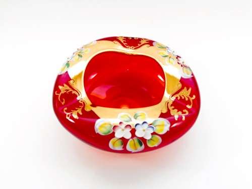 Hand Painted  BOHEMIAE Glass Dish MADE IN CZECH REPUBLIC