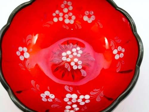 Hand Painted  BOHEMIAE Glass Dish MADE IN CZECH REPUBLIC