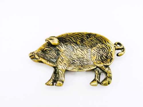 Vintage Sold Brass Pig Pin Tray / Dish / Ashtray, Wild Boar #