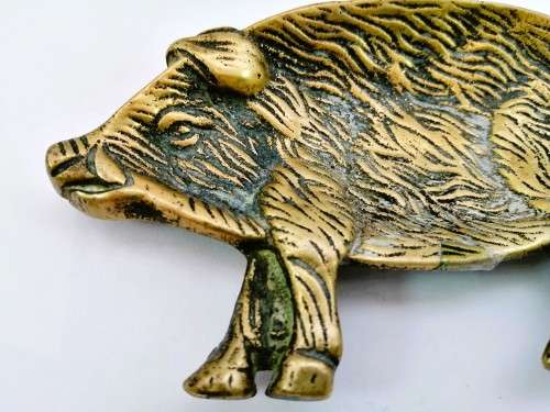 Vintage Sold Brass Pig Pin Tray / Dish / Ashtray, Wild Boar #