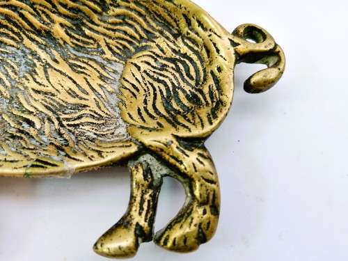 Vintage Sold Brass Pig Pin Tray / Dish / Ashtray, Wild Boar #
