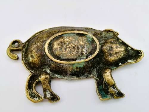 Vintage Sold Brass Pig Pin Tray / Dish / Ashtray, Wild Boar #