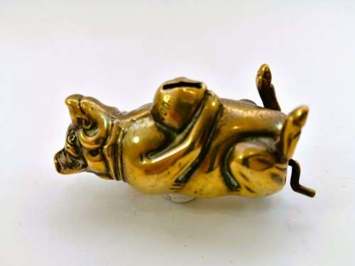 Sitting $$$ BAG Pig NOVELTY TAPE MEASURE ORIGINAL ANTIQUE,c1890 FIGURAL,