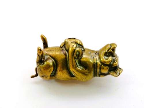 Sitting $$$ BAG Pig NOVELTY TAPE MEASURE ORIGINAL ANTIQUE,c1890 FIGURAL,
